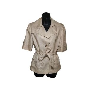 Ann Taylor Size 6 Short Sleeve Belted Blazer Metallic Gold Shimmer Glam Sparkle